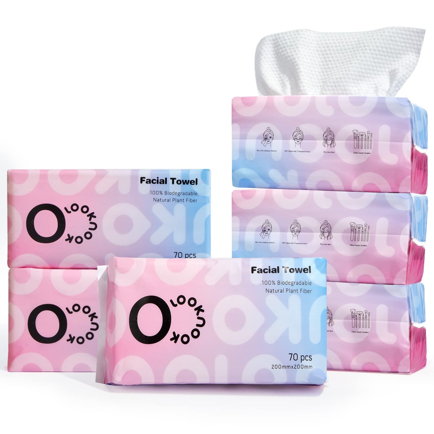 Looknook Disposable Face Towel, 50% Thicker, Soft For Sensitive Skin, Multipurpose Cleaning Cloth, 70 Count, 6 Pack