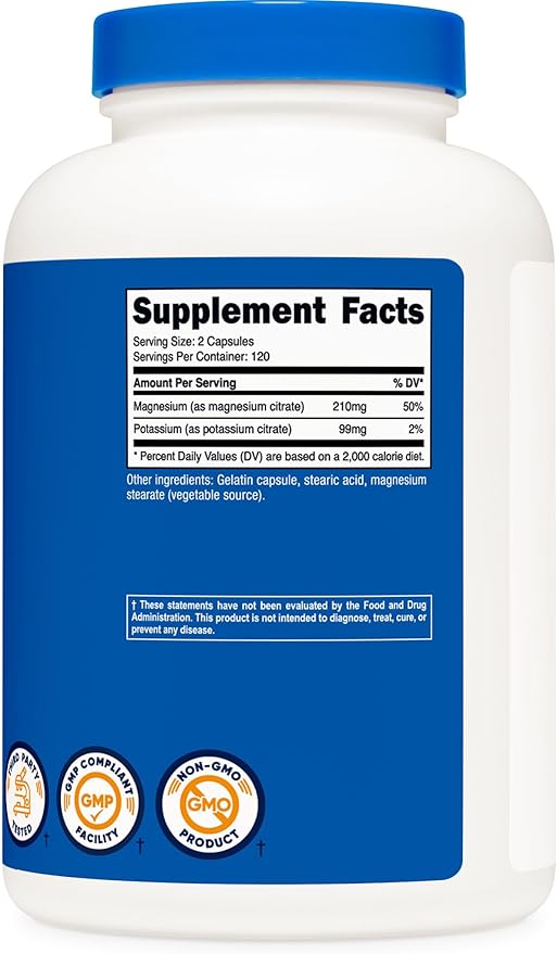 Nutricost Potassium (99 mg) Magnesium (210 mg) Citrates, 240 Capsules - Non-GMO, Gluten Free