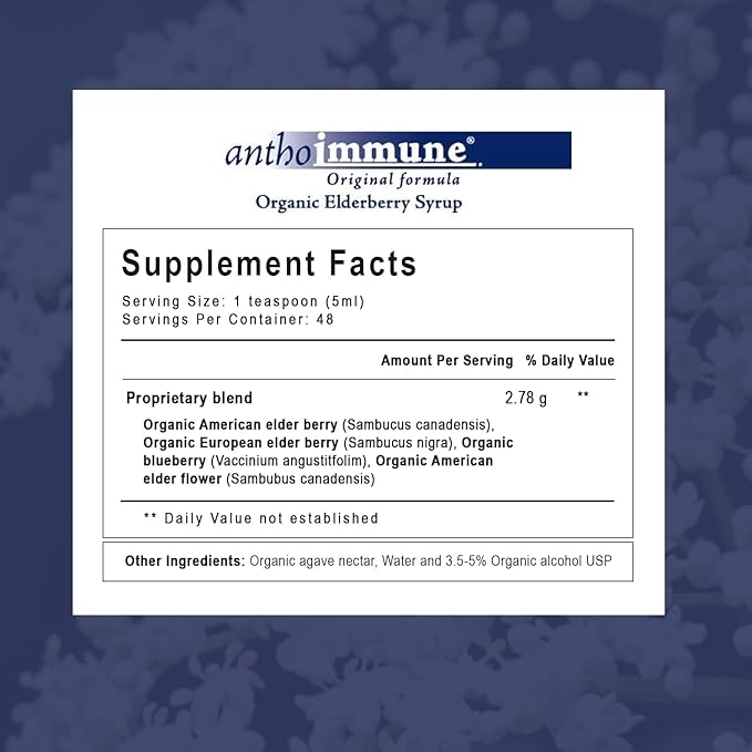 Organic Elderberry Syrup - Anthoimmune - Immune Support Supplement for Adults and Kids- USDA Organic, Ultra-Premium Black Elderberry Formula (8 oz) 48 Servings