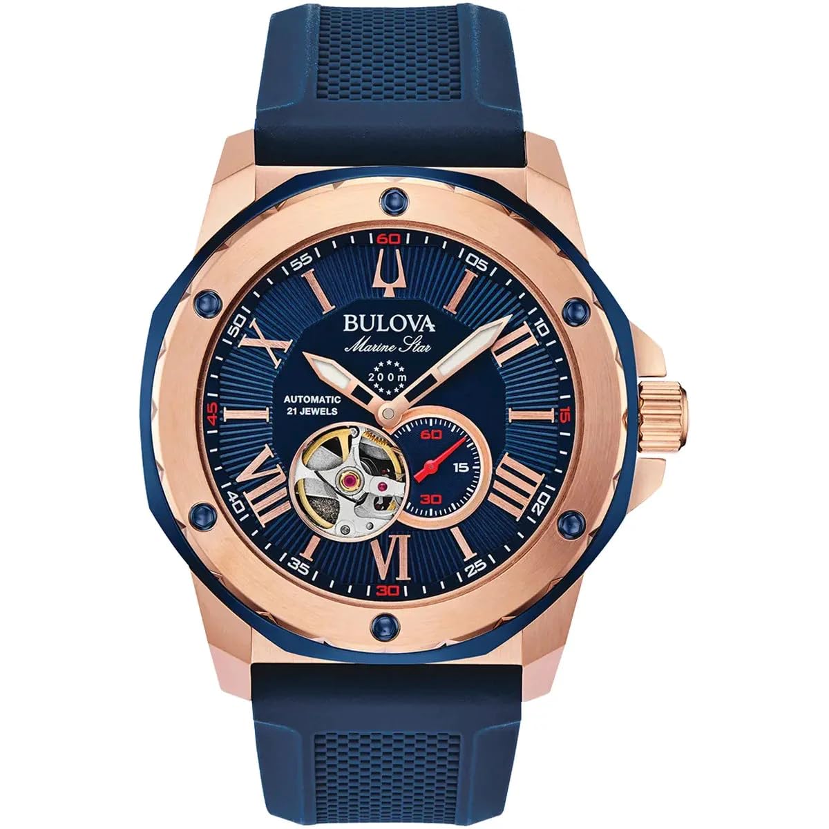 Bulova Mens Analogue Automatic Watch With Silicone Strap 98A227, Blue, Strap