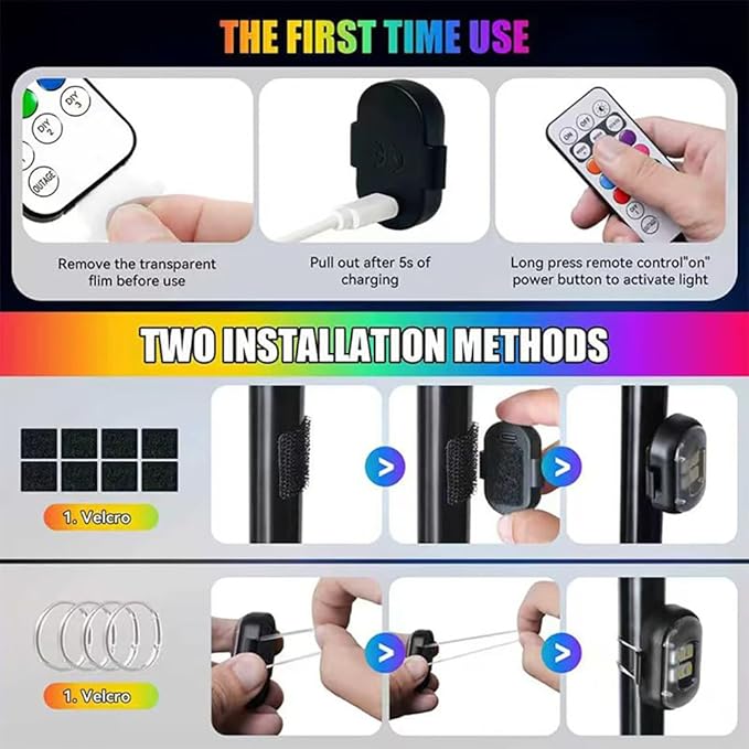 12PCS Upgraded 4LEDs Wireless LED Strobe Lights with Remote Control,High Brightness 8 Colors Type-C Interior Car Lights Anti-Collision Warning Lights for Car Interior Drone Bike Motorcycle