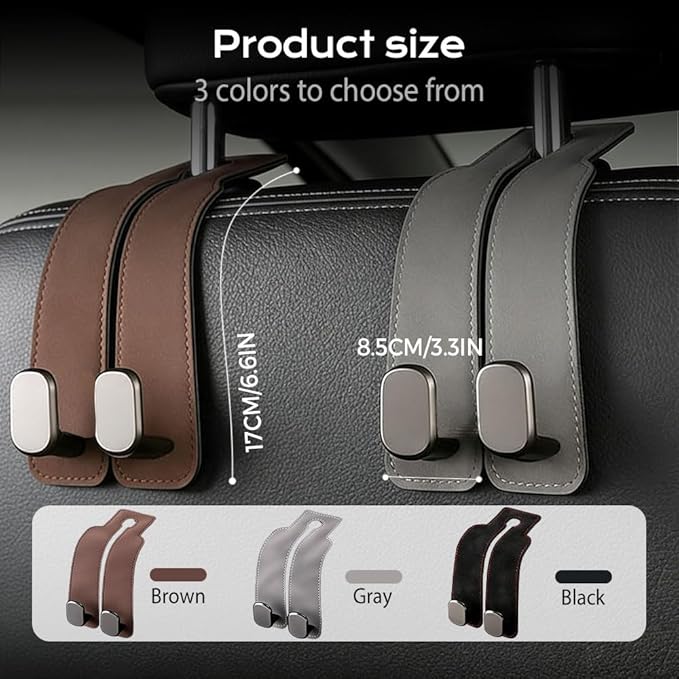 2026 Car Headrest Storage Hooks - Universal Backseat Hanger Organizer for Handbags & Grocery Bags (2, Brown)