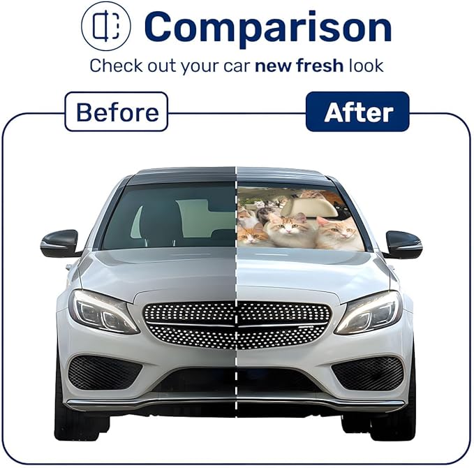 GENANY Cute Cat Group Funny Windshield Sun Shade for Car SUV Truck (59x29 Inches), Sunshade for Car Windshield, Protector Blocks UV, Spring Auto Decor
