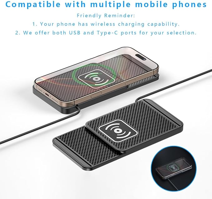 Wireless Charging Pad for Car for Subaru Legacy 2018-2025, Non-Slip Type C/USB 20W Fast Phone Charging Pad DIY Trim-to-Fit No Interior Damage,B&Type-C