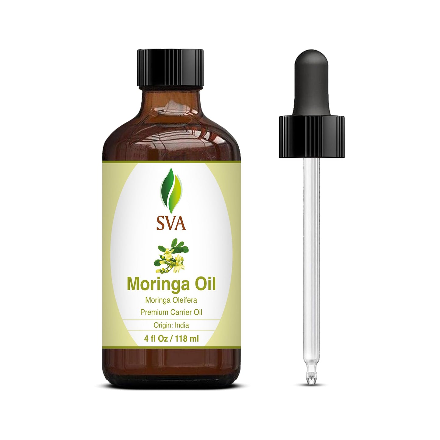 SVA Moringa Carrier Oil 4 Oz (118 ml) Premium Carrier Oil with Dropper for Hair Care, Scalp Massage, Hair Oiling, Skin Care and