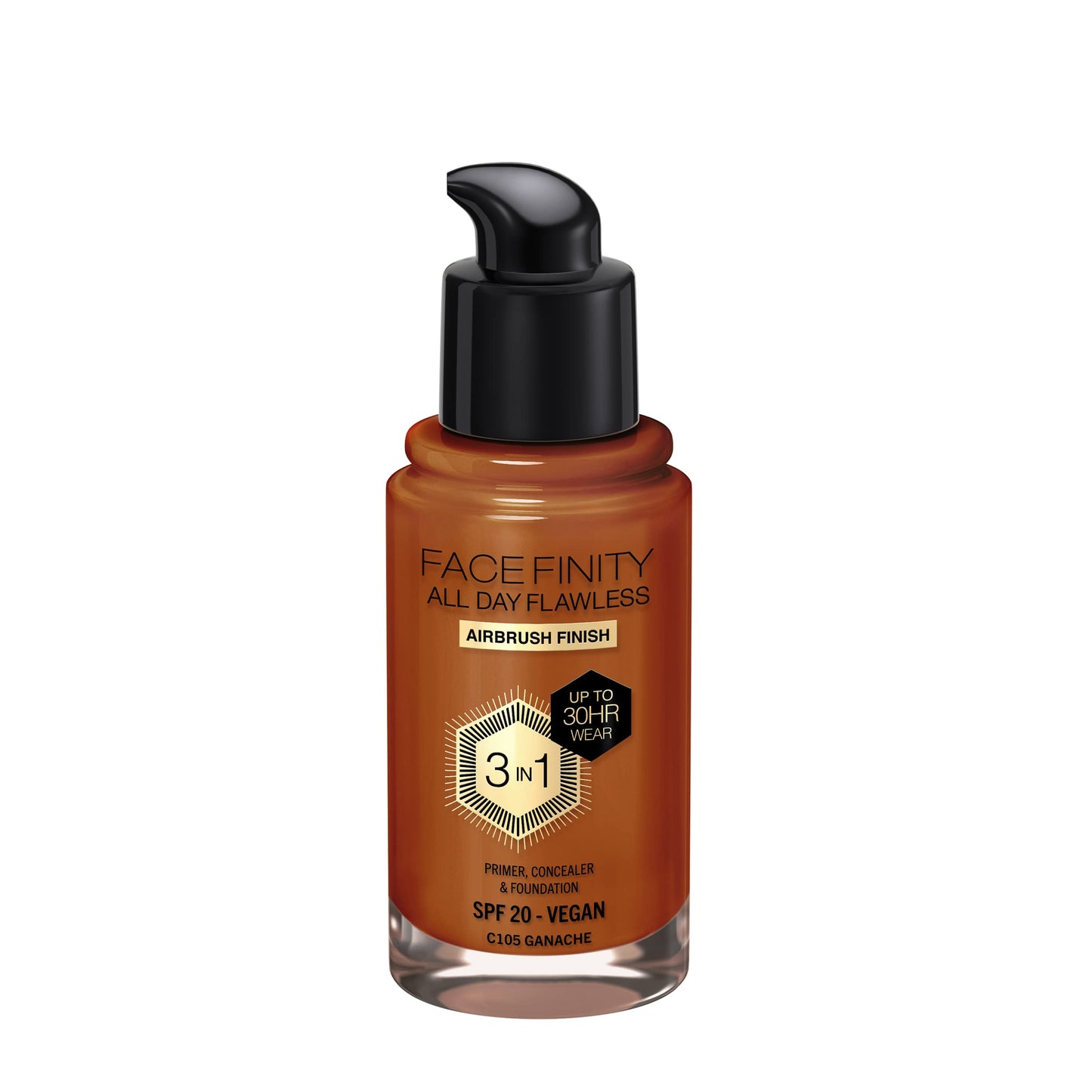 Max Factor Facefinity 3-In-1 All Day Flawless Foundation, Spf 20, Ganache, 30Ml