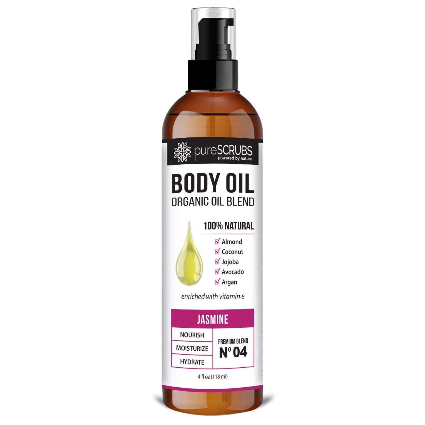 Purescrubs Ultra Moisturizing Jasmine Body Oil Spray For Dry Skin, Massage, Cuticles & More - Organic Super Blend Of Jojoba, Arg