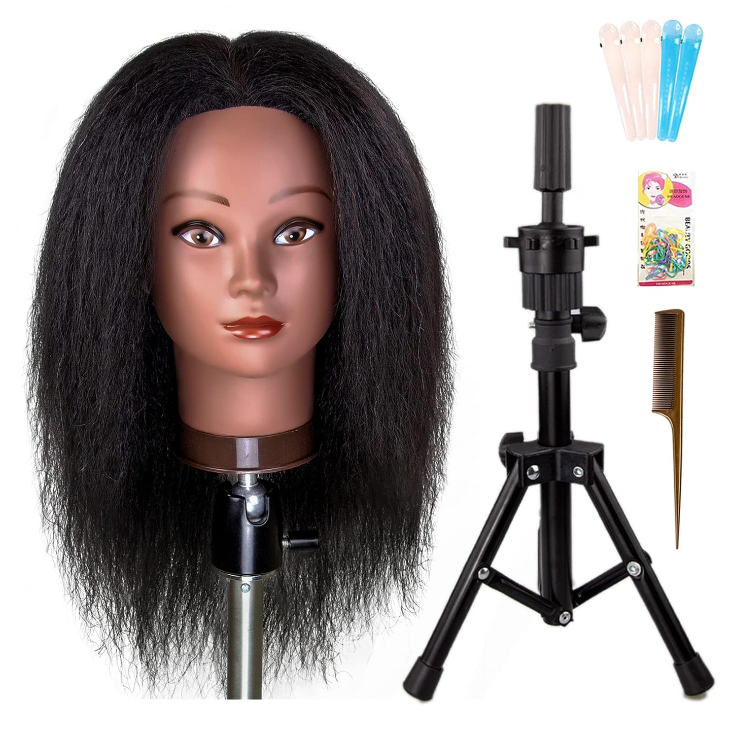 Millyshine Mannequin Head 100% Real Human Hair,16'' Styling Braiding Doll Head,Dyeing Curling Training Head,Hairdresscer Practic