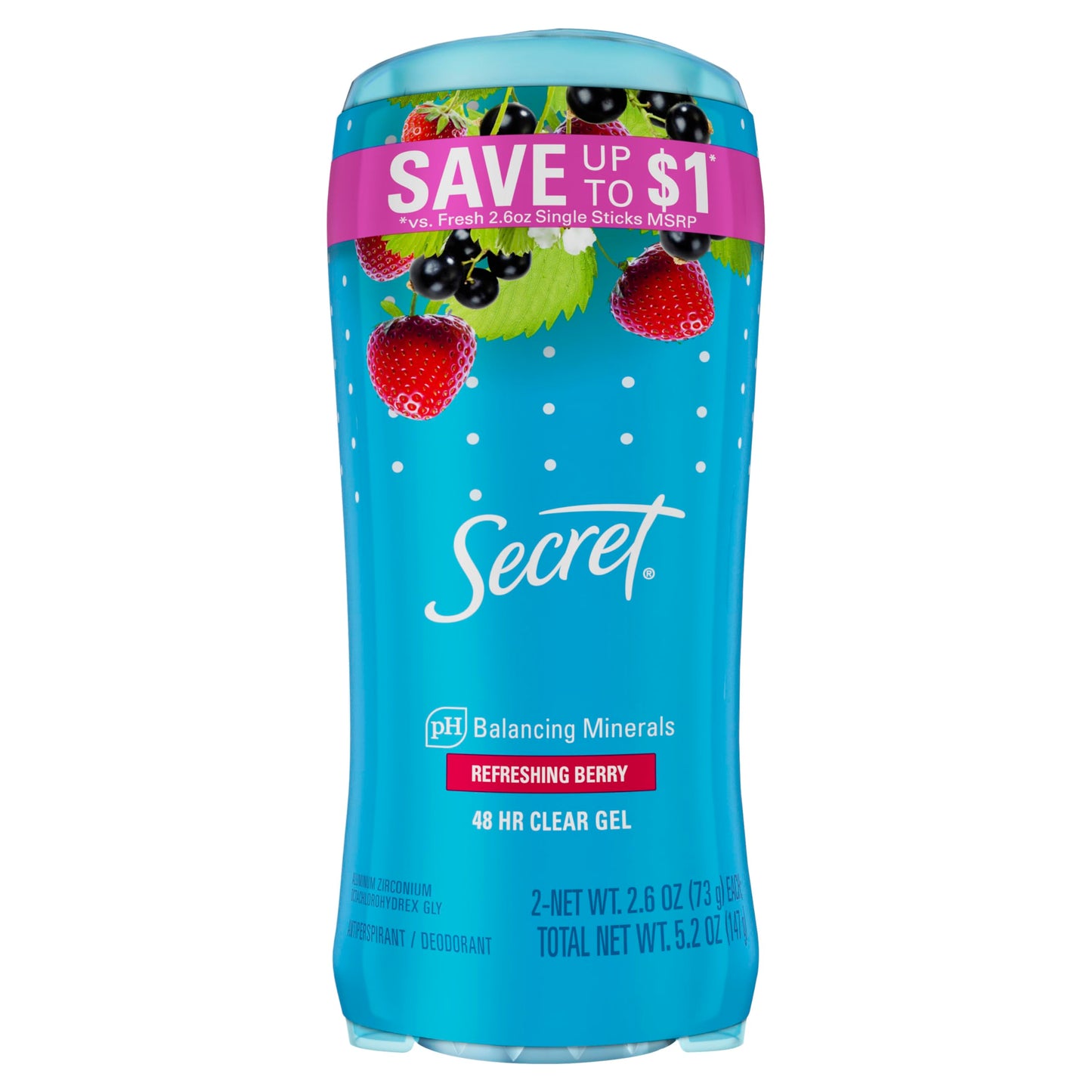 Secret Fresh Clear Gel Deodorant For Women, Summer Berry, 2.6 Oz Each, Pack Of 2