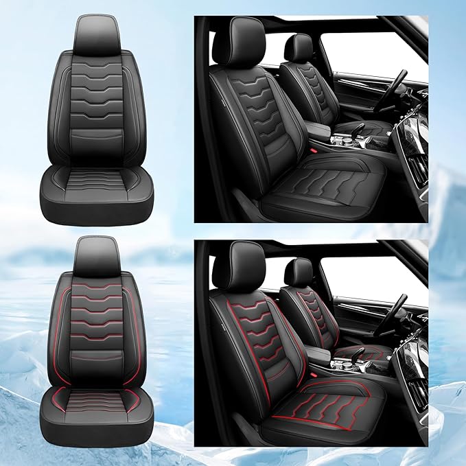 Fit Sonata Car Seat Covers Premium Leather for Hyundai Sonata 2007-2025 2026. Waterproof, Breathable, Scratch-Resistant & All-Weather Seat Cushion Protector(Full Set,Red Line Black