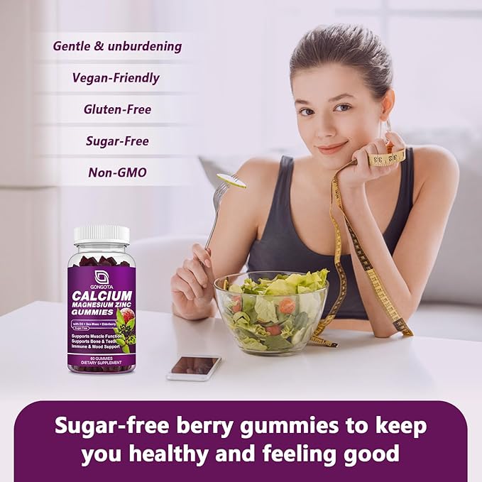 Calcium Magnesium Zinc with Vitamin D3 Supplement, Highly Absorbent Calcium Gummies with 300mg Magnesium glycinate Support Bone & Teeth, Muscle for Adults and Teens,Sugar Free, Vegan (2 Pack)