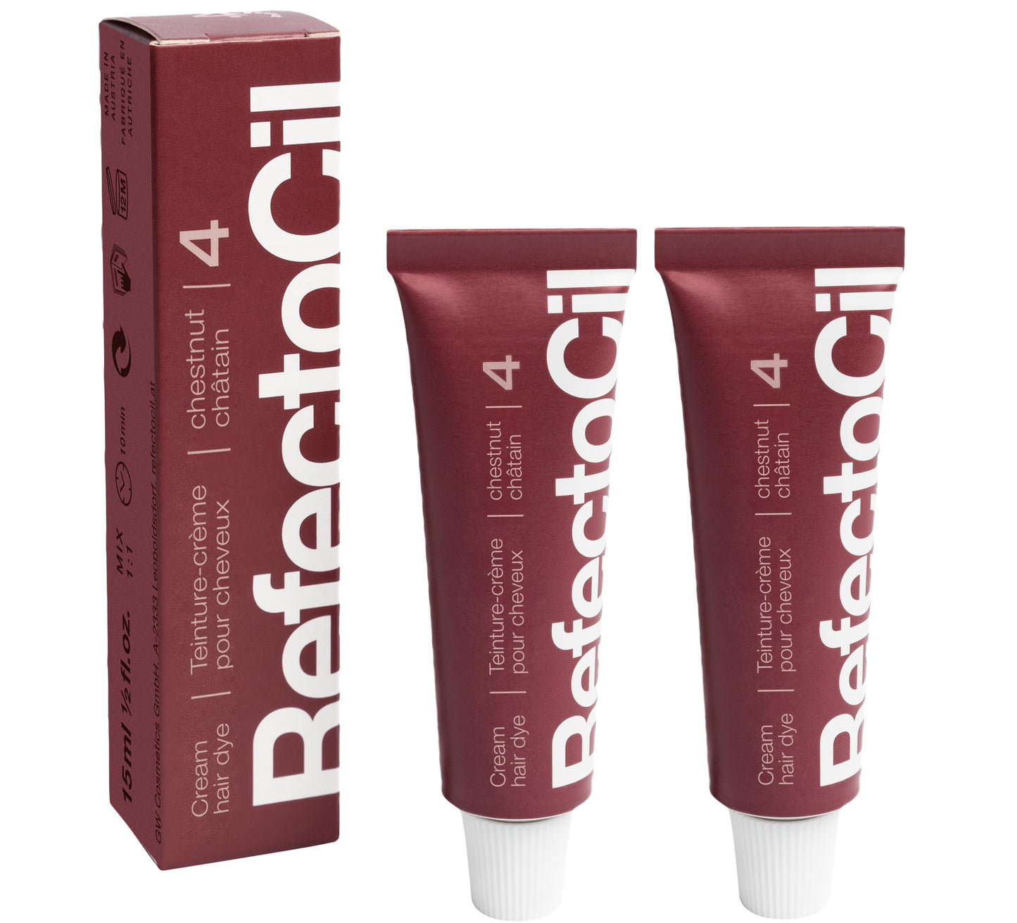 Refectocil Cream Hair Dye 2-Pack - Professional Hair Tint For Long-Lasting Color - Chestnut (#4)