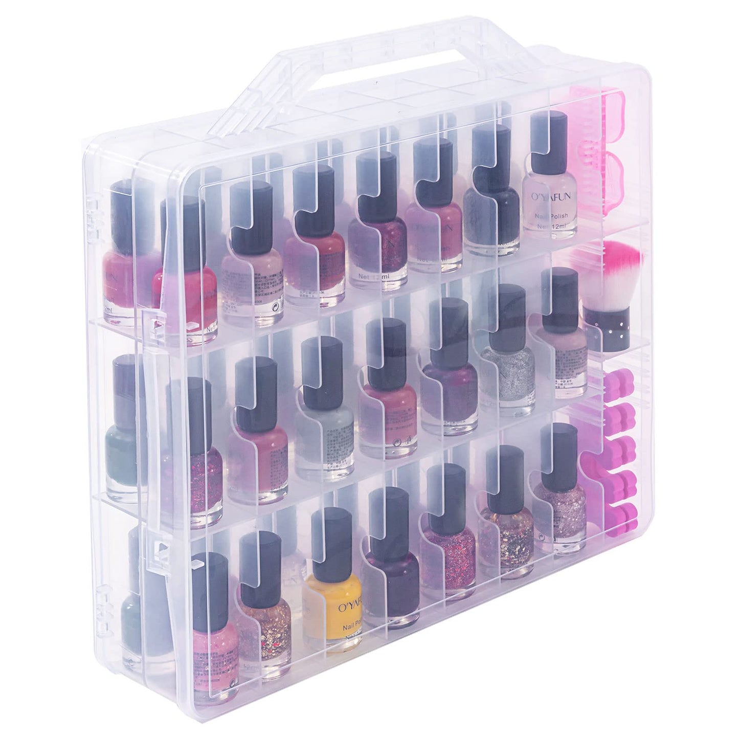 Dreamgenius Nail Polish Organizer Case For 48 Bottles With 2 Nail Separators, Double Side Gel Nail Polish Holder With Adjustable