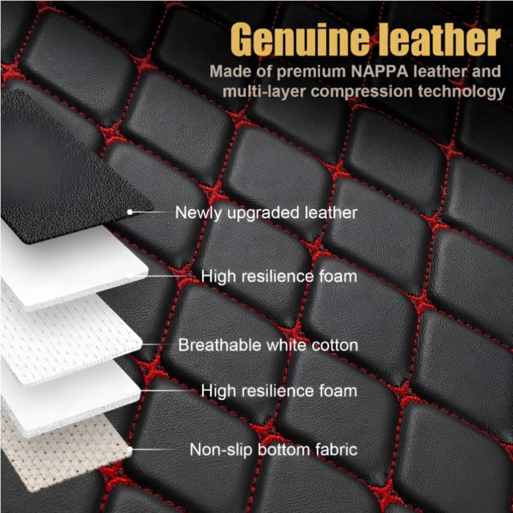 Add Personal Touch to Your Vehicle with IMEISH Customizable Logo Text Car Mats for 99% of vehiclesPads Protection Non-Slip Leather Floor Liners (Red Beige and Black Beige)
