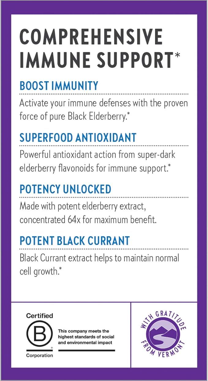 New Chapter Vegan Elderberry Capsules with 64x Concentrated Black Elderberry + Black Currant for Comprehensive Immune Support, Non-GMO Project Verified, Gluten Free, Certified Vegan, 60 Count