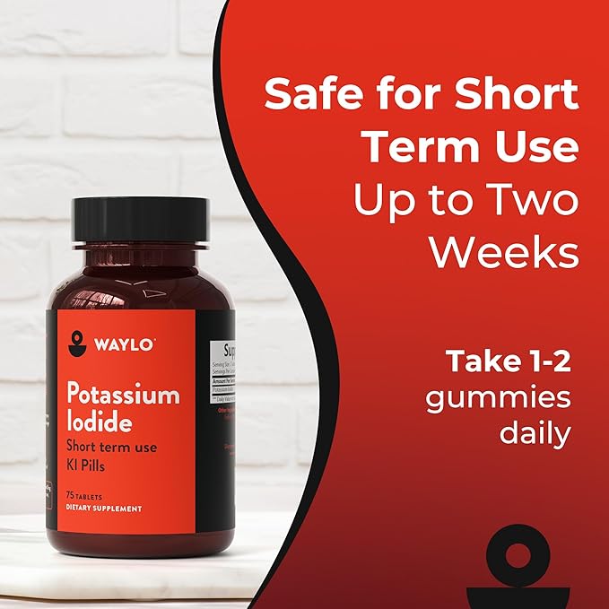 Waylo 1 Pack KI Potassium Iodide Tablets - 130 mg per Serving, 75 Count, Made in USA, cGMP Certified