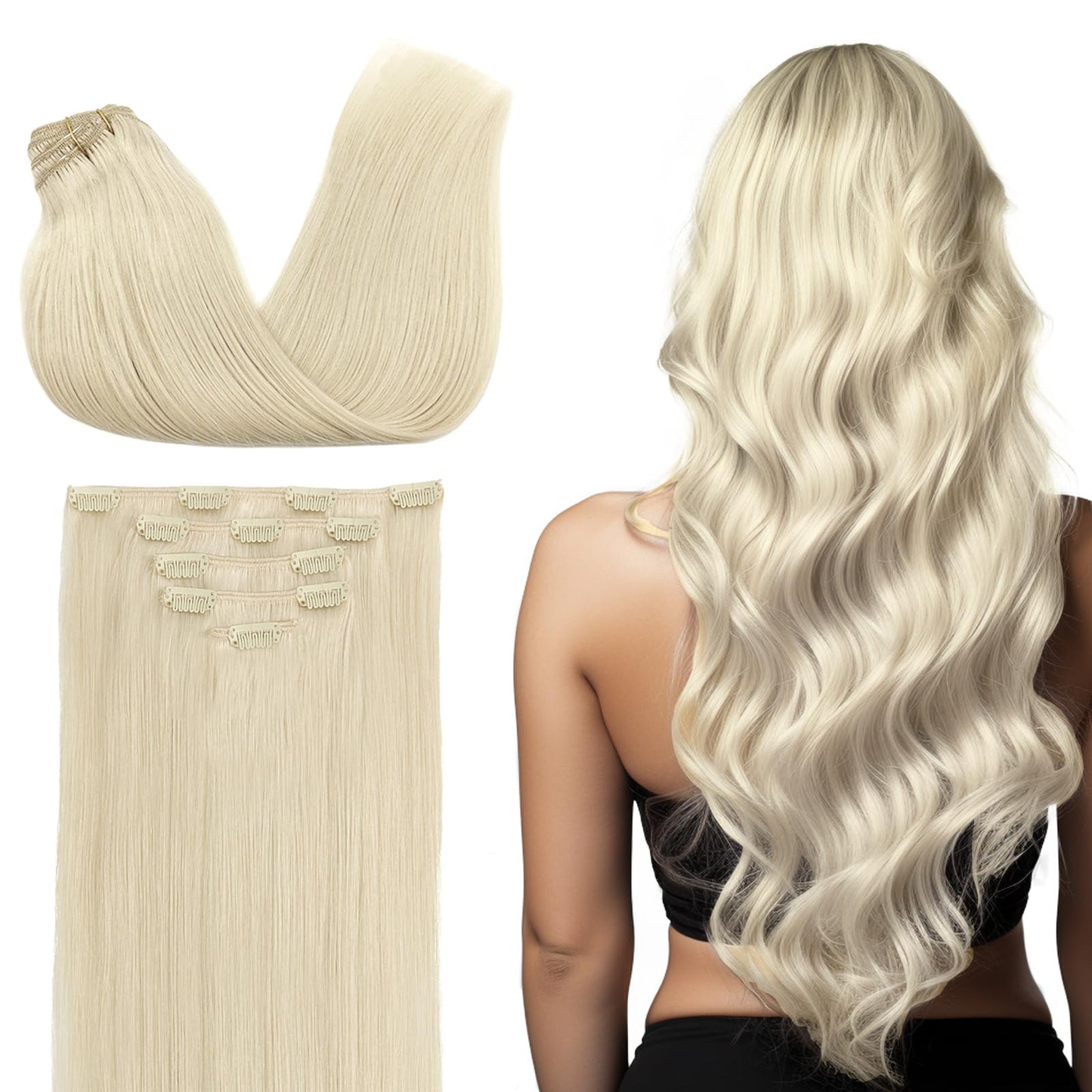 Doores Clip In Hair Extensions Human Hair, 5Pcs 80G Platinum Blonde 18 Inch Real Human Hair Extensions Clip In Natural Hair Exte