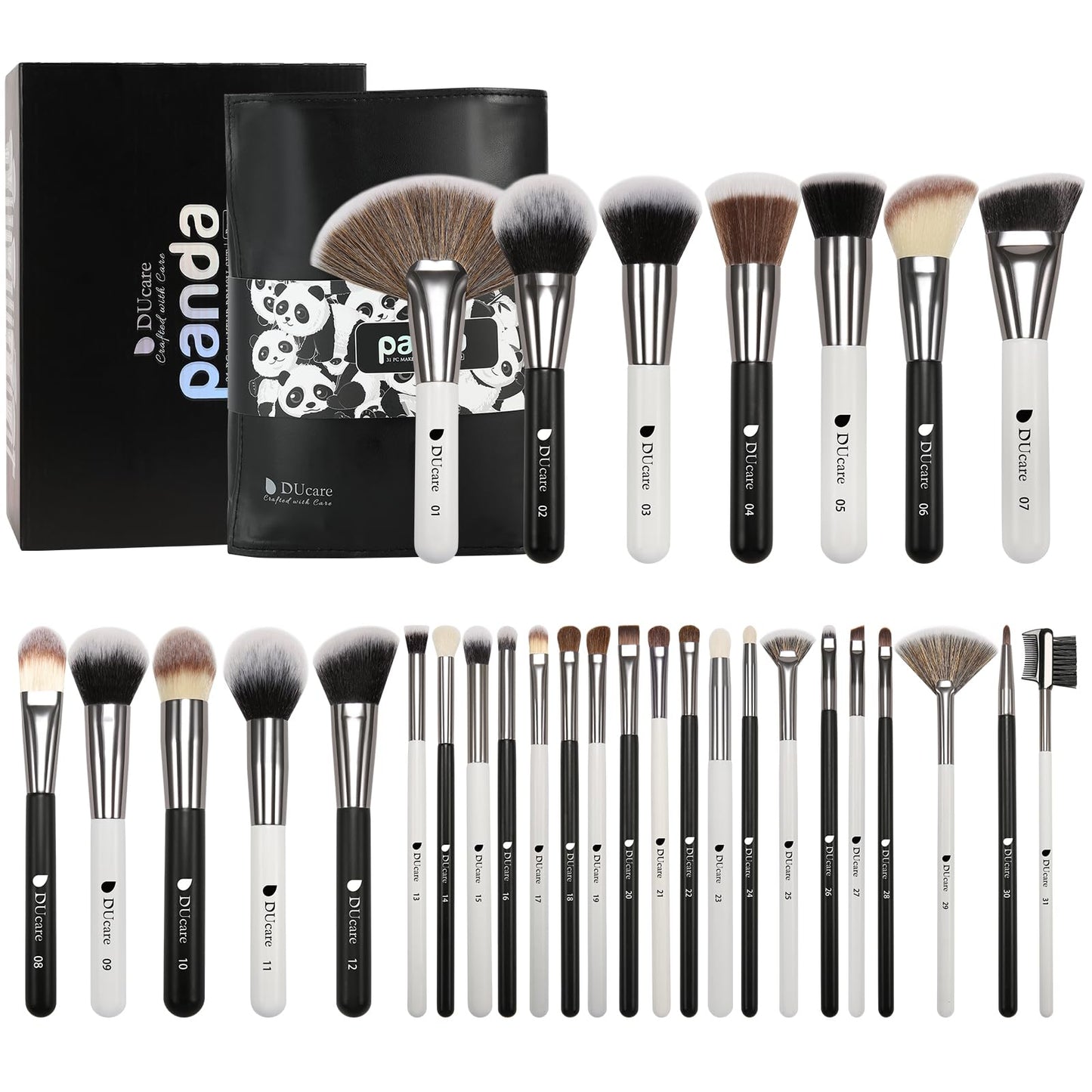 Ducare Professional Makeup Brushes Panda Series Makeup Brush Set Valentines Day Gifts 31Pcs Kabuki Foundation Blending Face Powd