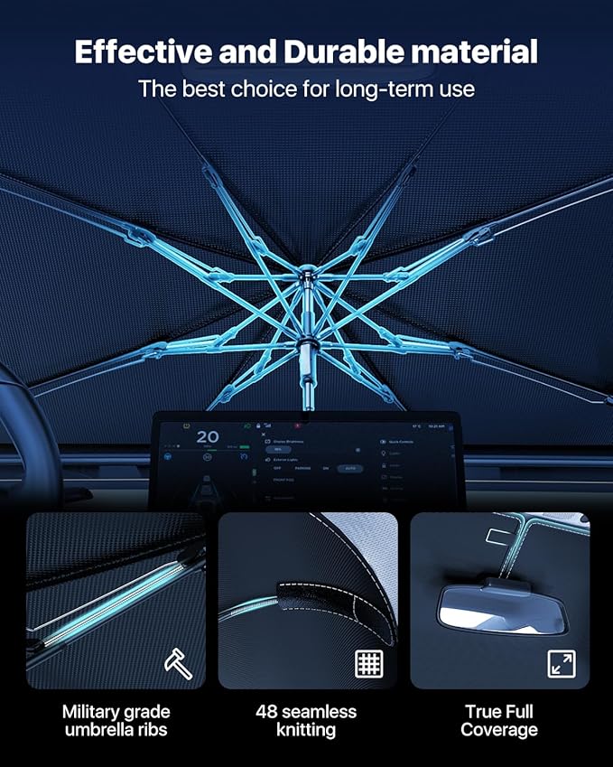 Windshield Sun Shade Umbrella – Custom-Fit for Traverse 2018–2025, Vinyl Coating Heat Shield, 99% UV Blocking, Keep Large SUV Interior Cool, Heavy-Duty Spring Structure