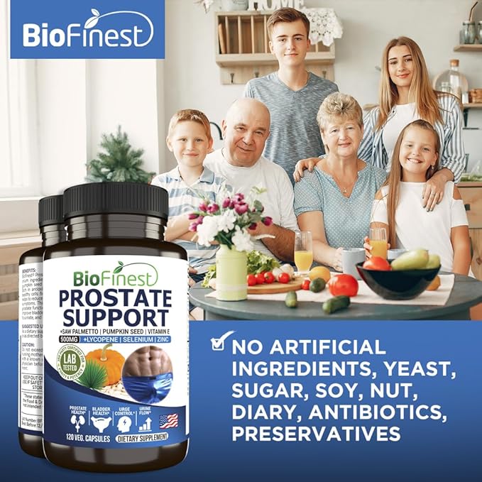 Prostate Support for Men - Saw Palmetto Lycopene Pumpkin Seed Pygeum Zinc Selenium - Healthy Urine Flow Bladder Prostate Vitamin Supplement - Made in USA (120 Veg. Capsule)