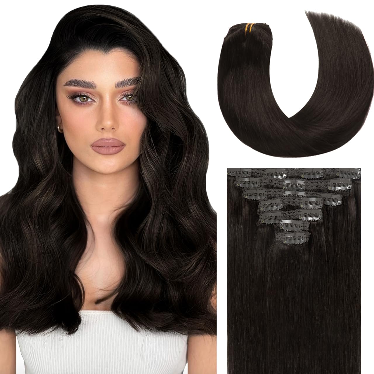 Lacer Hair Extensions Clip In Real Human Hair Extensions 120G 7 Pieces Silky Straight Weft Remy Human Hair Clip In Hair Extensio