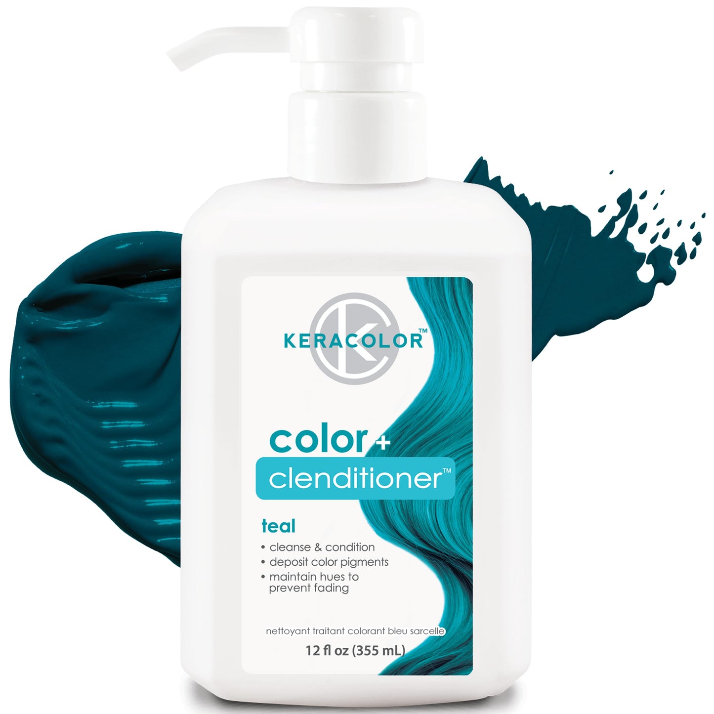 Keracolor Clenditioner Teal Hair Dye - Semi Permanent Hair Color Depositing Conditioner, Cruelty-Free, 12 Fl. Oz.