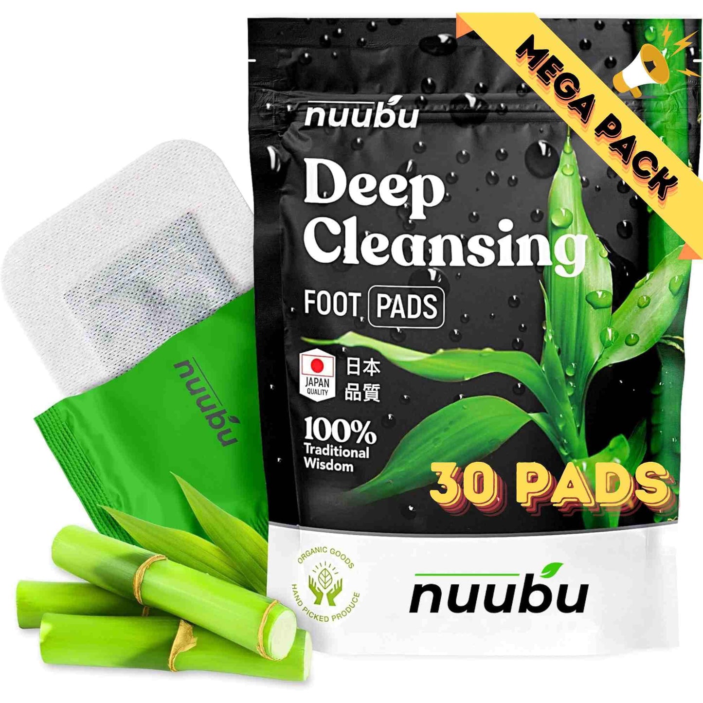 Nuubu Deep Cleansing Foot Pads - Organic Ginger Foot Patches for Stress Relief & Better Sleep | Pack of 3 (30 Patches)