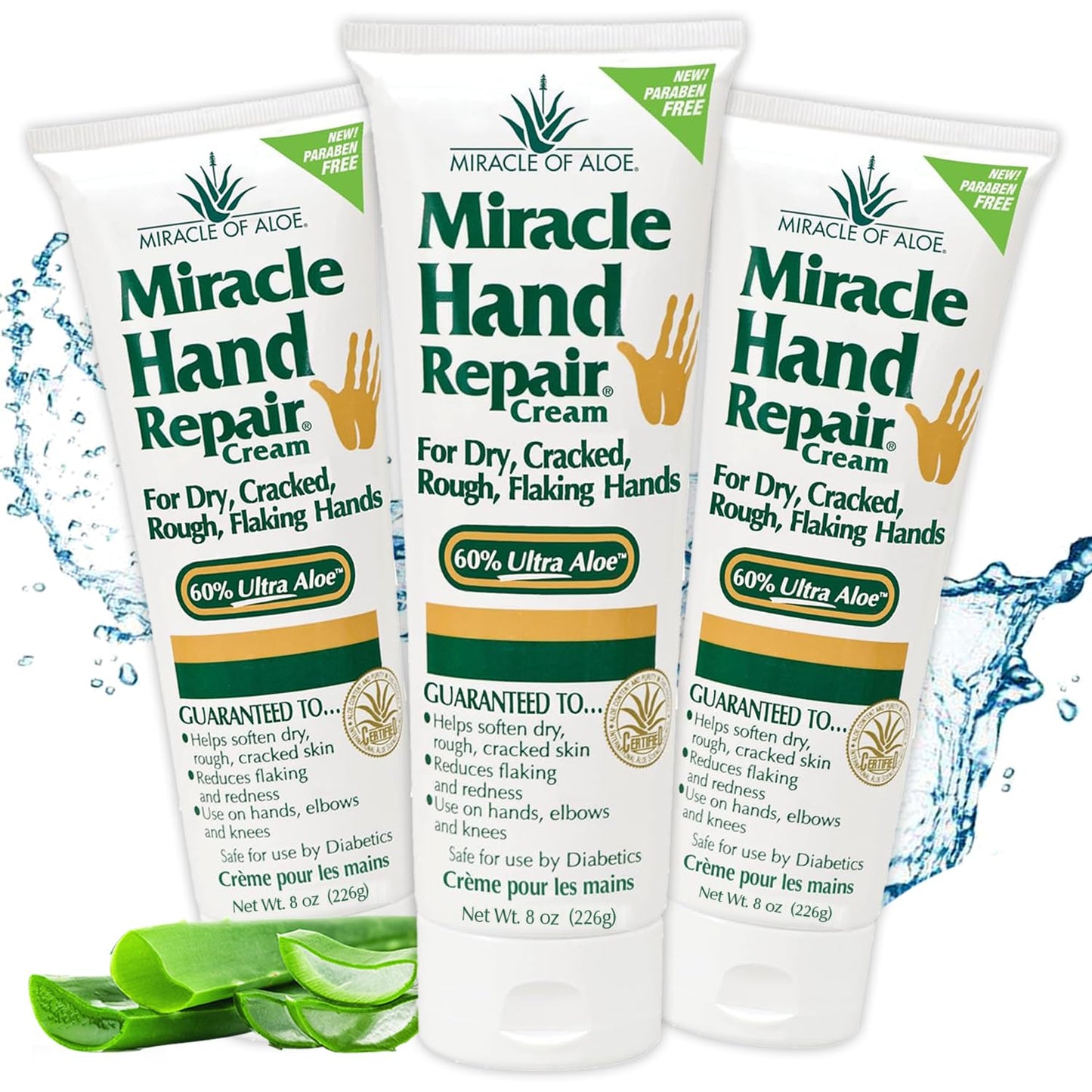 Miracle Of Aloes Miracle Hand Repair Cream 8 Oz Healing Aloe Vera Lotion For Dry, Cracked Hands With 60% Ultra Aloe Gel - Moistu