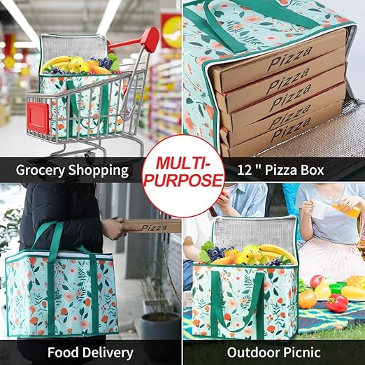 CIVJET 1-Pack Insulated Reusable Grocery Shopping Bags, X-Large Insulated Food/Pizza Delivery Bag for Delivery Drivers, Commercial Food Warmers, Tote Cooler/Thermal Bags