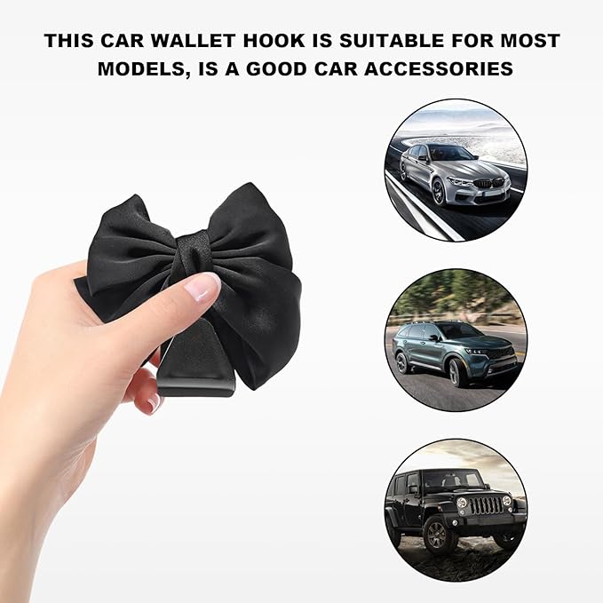 4 PCS Car Back Seat Headrest Hooks, Cute Bow Vehicle Backseat Storage Headrest Hanger, Car Organizer Hooks for Handbag Clothes Grocery Bags, Car Interior Accessories