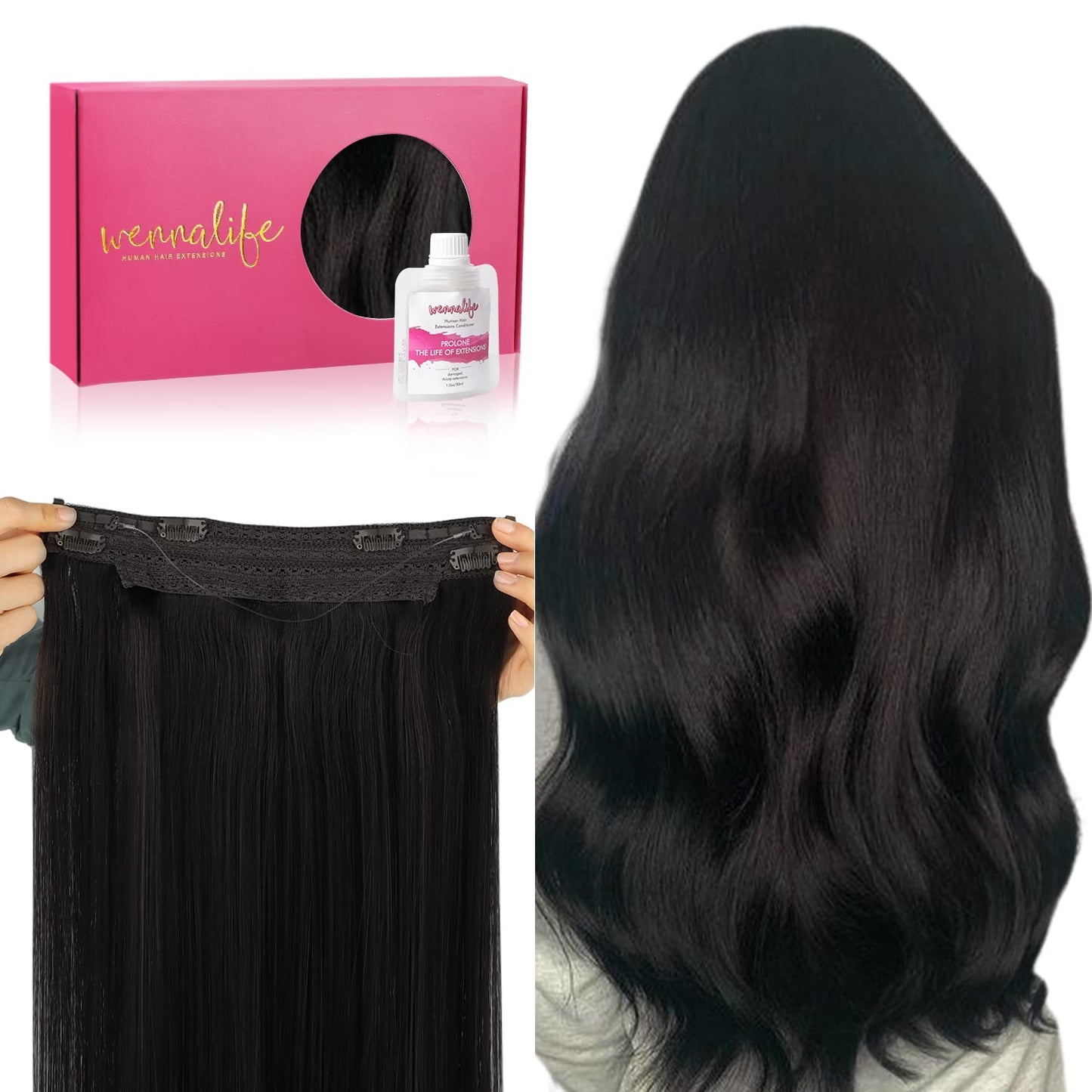 Wennalife Wire Hair Extensions (Increase 50% Lifespan) Real Human Hair 20 Inch 110G Natural Black Remy Hair Extensions Invisible