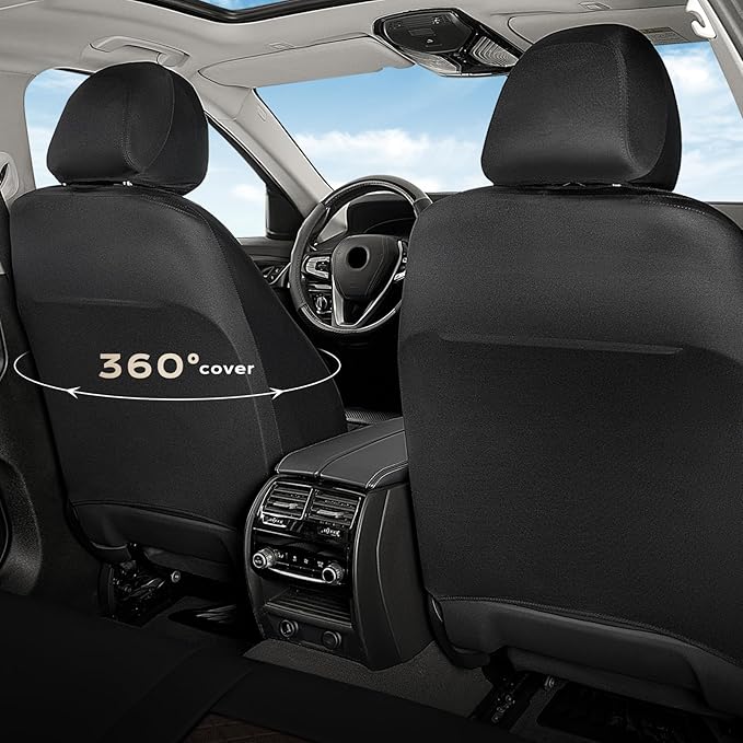 Coverado Car Seat Covers Full Set, Leather Seat Covers for Front and Back Seat, Waterproof Car Seat Protectors with Splicing Design, Automotive Seat Cushions Universal for Most Cars, Black & Coffee