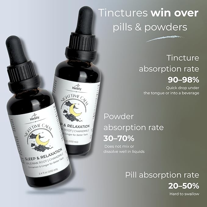 Nighttime Calm – Valerian & Chamomile Sleep Drops with Cinnamon & Ginger – Alcohol-Free Herbal Tincture for Relaxation & Wind-Down (3.4 fl oz)