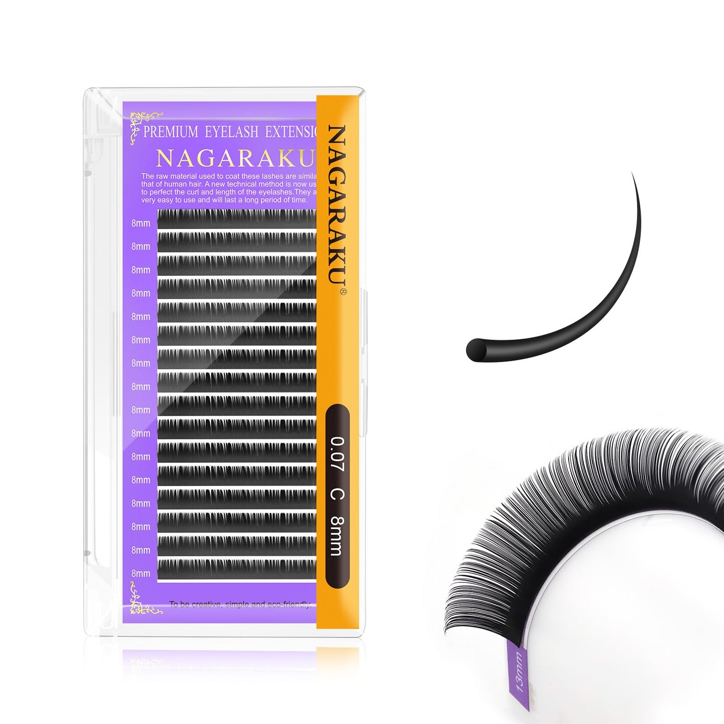 Nagaraku Eyelash Extensions Individual Lashes 0.07Mm C Curl 8Mm Classic Matte Black Soft Natural Professional 16 Rows Beauty Sal
