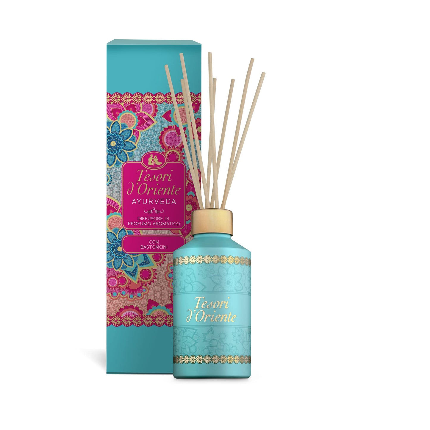 Tesori Doriente Reed Diffuser Set Ayurveda Scented With 8 Sticks, 200Ml 6.76Oz