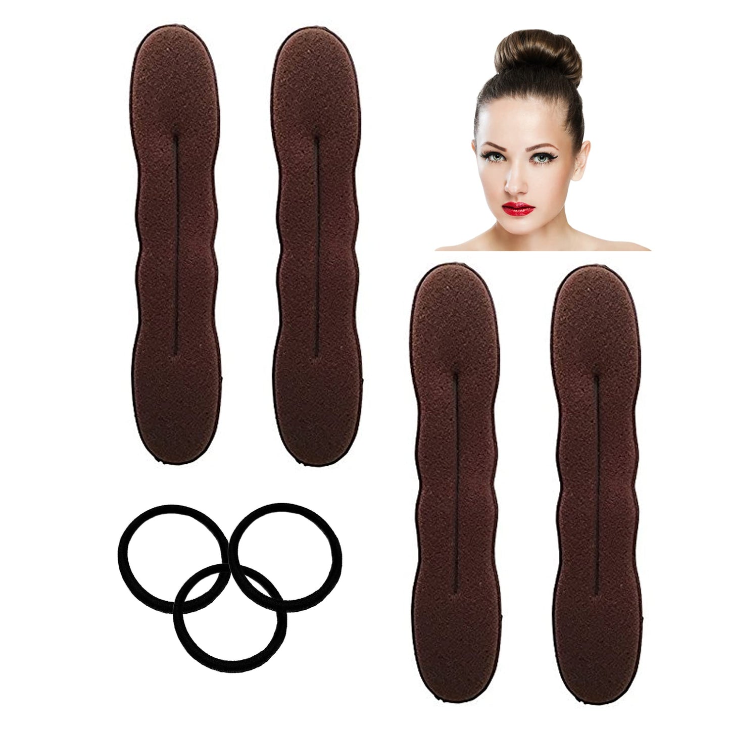 Styla Hair Brunette 4 Count Hair Bun Maker Accessories, Large Foam Sponge Shaper For Easy Bun Twister, Ballet Buns, French Twist