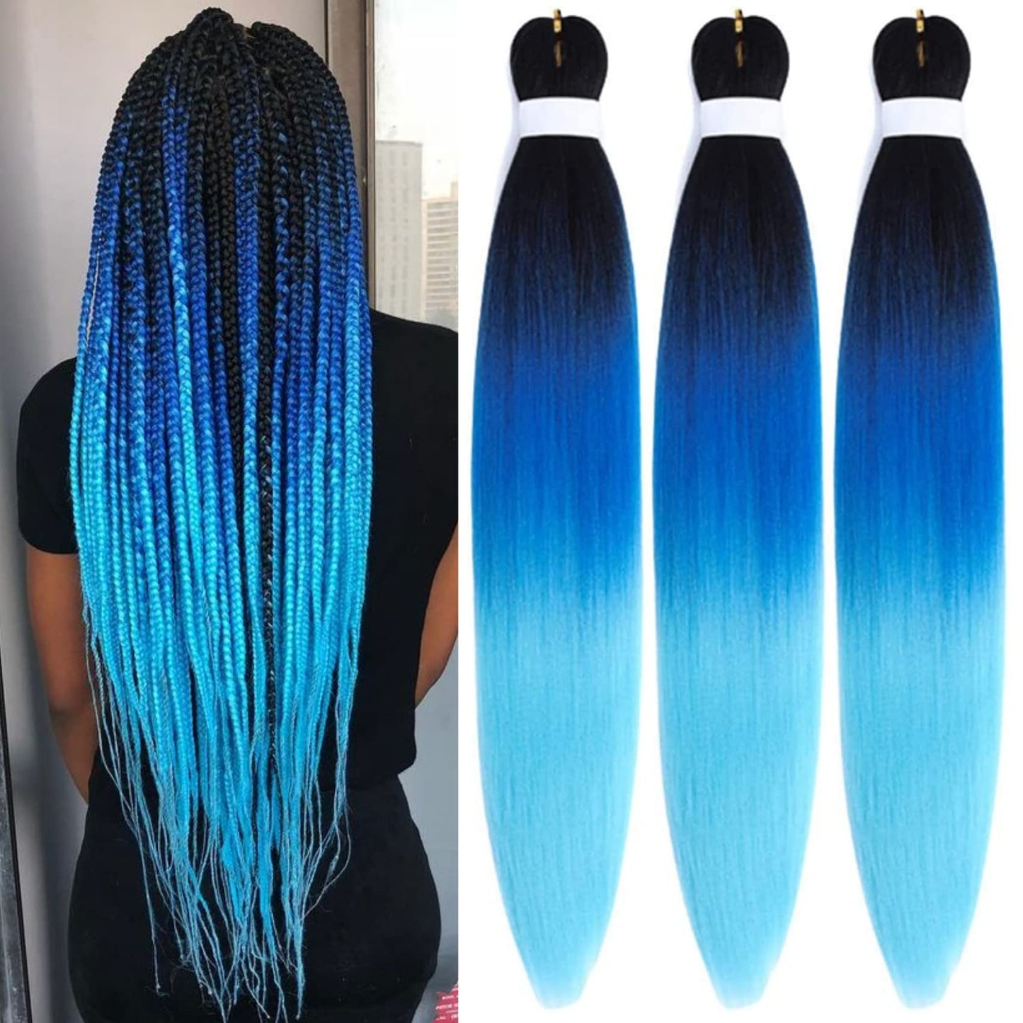 Leticia Ombre Sea Blue Braiding Hair Pre Stretched Braids Kanekalon Braiding Hair Extensions