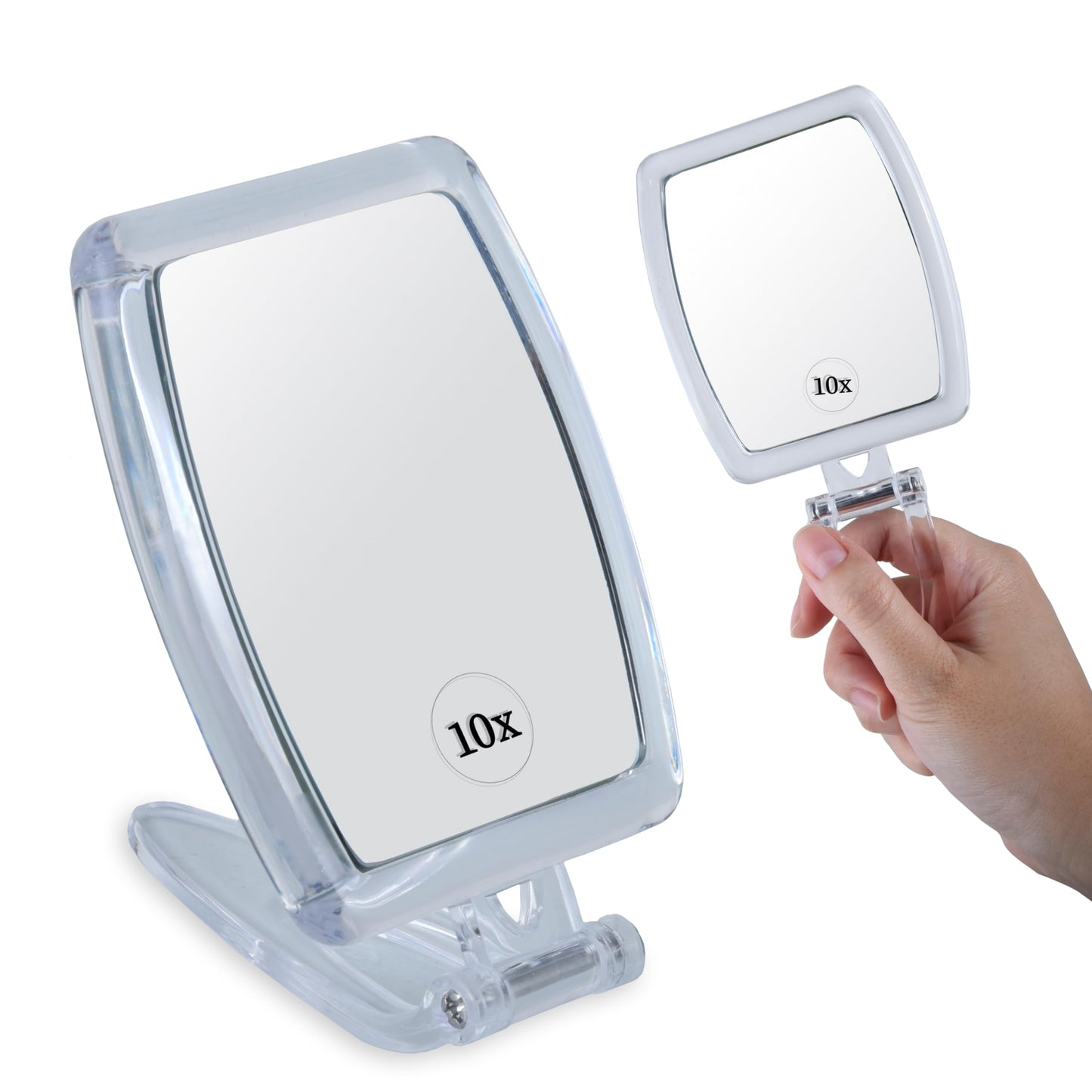 High Magnification Travel Hand Mirror - Foldable 10X & 1X Magnifying Makeup Mirror, 3-In-1 Hand Mirror, Hanging Mirror, Table Mi