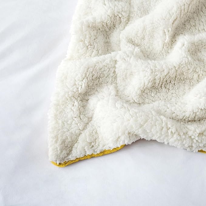 IR Imperial Rooms Ochre Sherpa Fleece Throw Blanket Twin Size for Bed - Wholesale Bulk Pack of 12 Sherpa Blankets - Soft Fluffy Throw Blankets for Hotels, Guest Bedroom (Yellow, 60x80 Inches)
