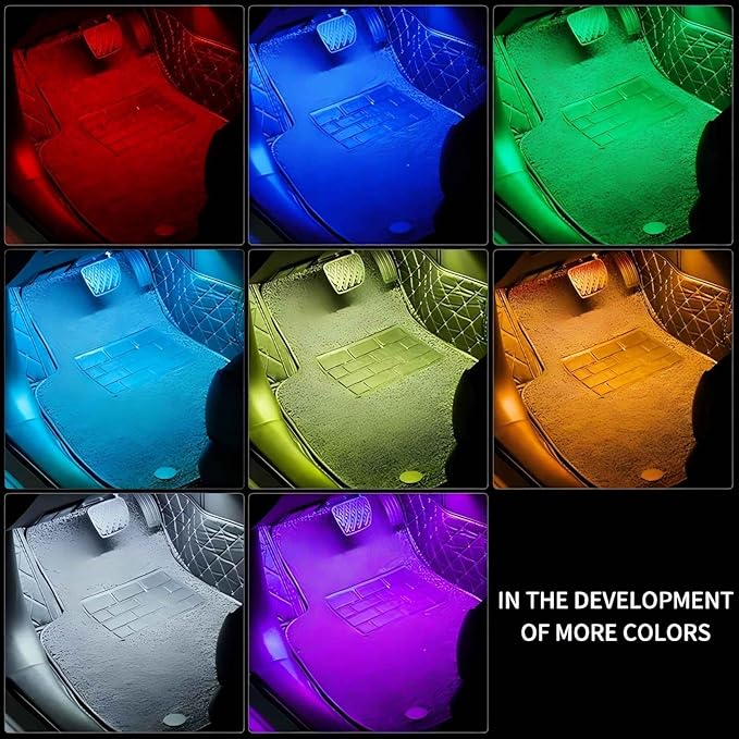 USB Adapter Light Strip, Car Neon Decorative Light, Car Ambient Lighting Kit, 8 Color Belt Remote Control, Interior Light, Music Synchronization Mode, Pickup and SUVS, 4 Light Strips, 5V
