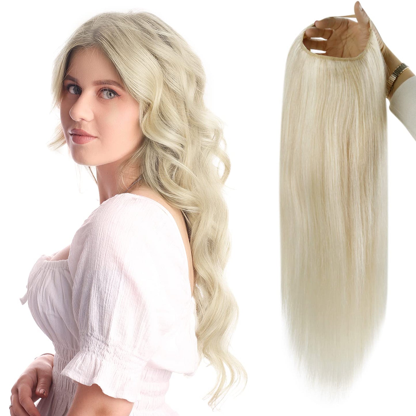 Full Shine Human Hair Wigs 22 Inch Color 60 White Blonde Clip In Wigs 150 Grams Real Hair Half Wigs Human Hair One Piece Hair Ex