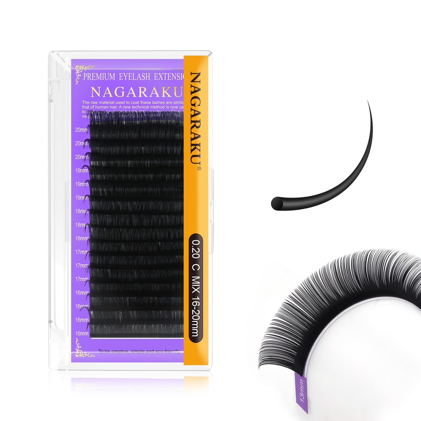 Nagaraku Eyelash Extensions 0.20Mm C Curl 16-20Mm Mix Tray Individual Lashes Classic Matte Black 16 Rows Professional Beauty Sal
