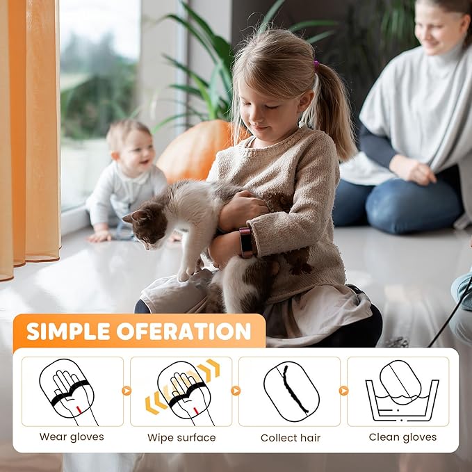 Pet Hair Remover Gloves, 2025 Upgraded Static Removal Gloves for Pet Hair, Cat & Dog Hair Removal Tool for Couch, Furniture, Carpet, Car Seat, Pet Grooming (2 Pack)