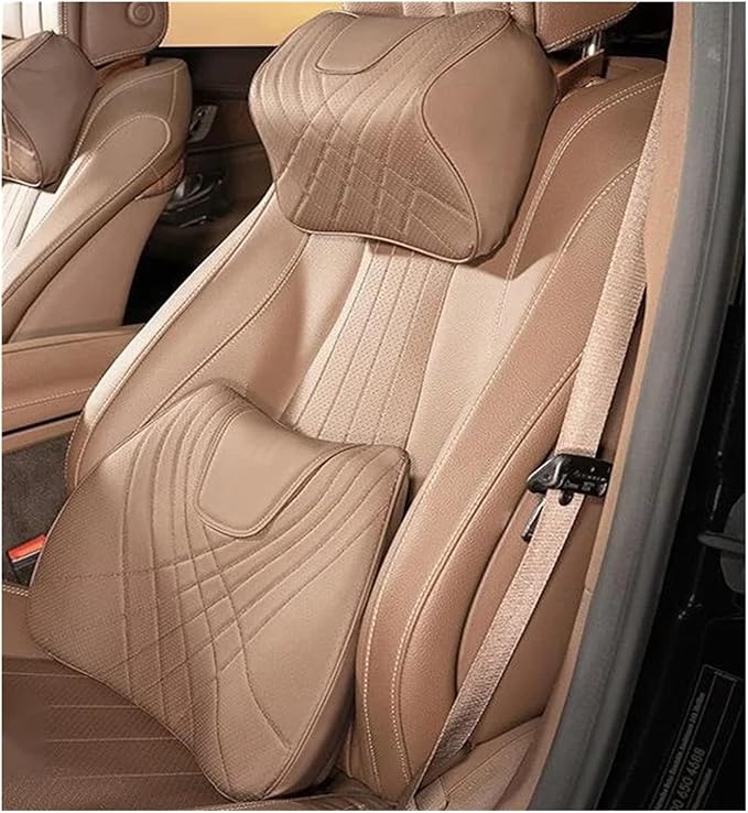 Car Pillow Car Headrest Pillow Set Sewing Leather Lumbar Waist Support Memory Foam Fit for Seat Neck Protctive Cushion Accessories Car Neck Pillow(G)