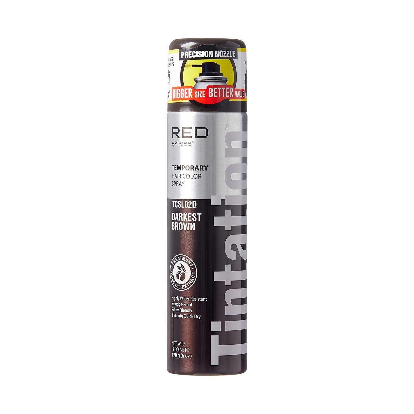 Kiss Root Cover Up Gray Concealer Spray Tintation Temporary Hair Color Spray Root Touch Up Spray Hair Dye Large Size 6 Oz. (Dark