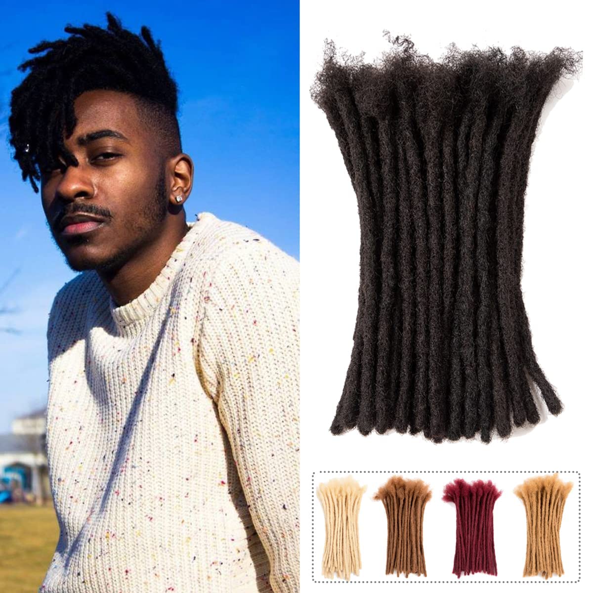 Teresa 6 Inch 0.8Cm Width Loc Extension Human Hair Natural Black 60 Strands Full Hand-Made Permanent Locs Extensions Can Be Dyed
