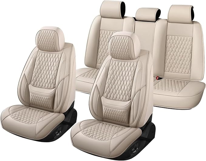 Car Seat Covers Full Set Custom Fit for Chevrolet/Chevy Trax 2015-2026 - Premium Faux Leather with Lumbar Support | Breathable, Waterproof, Anti-Slip, Durable (Beige,Full Set)