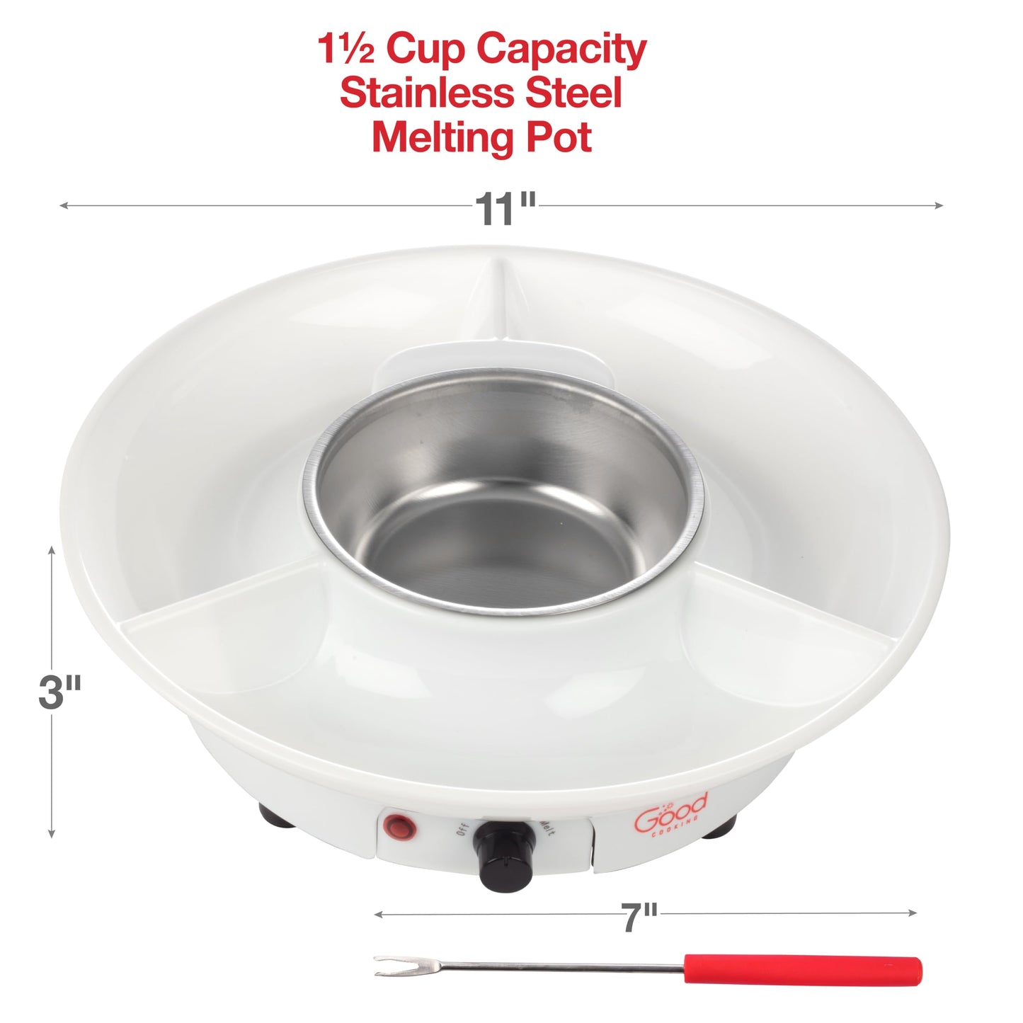 Electric Fondue Maker Deluxe Set w 4 Forks- Removable Serving Tray & Chocolate Melting, Warming Setting- 4th of July Summer S'mores Kit- Dip Snacks Marshmallows Strawberries- Party Appetizers Desserts