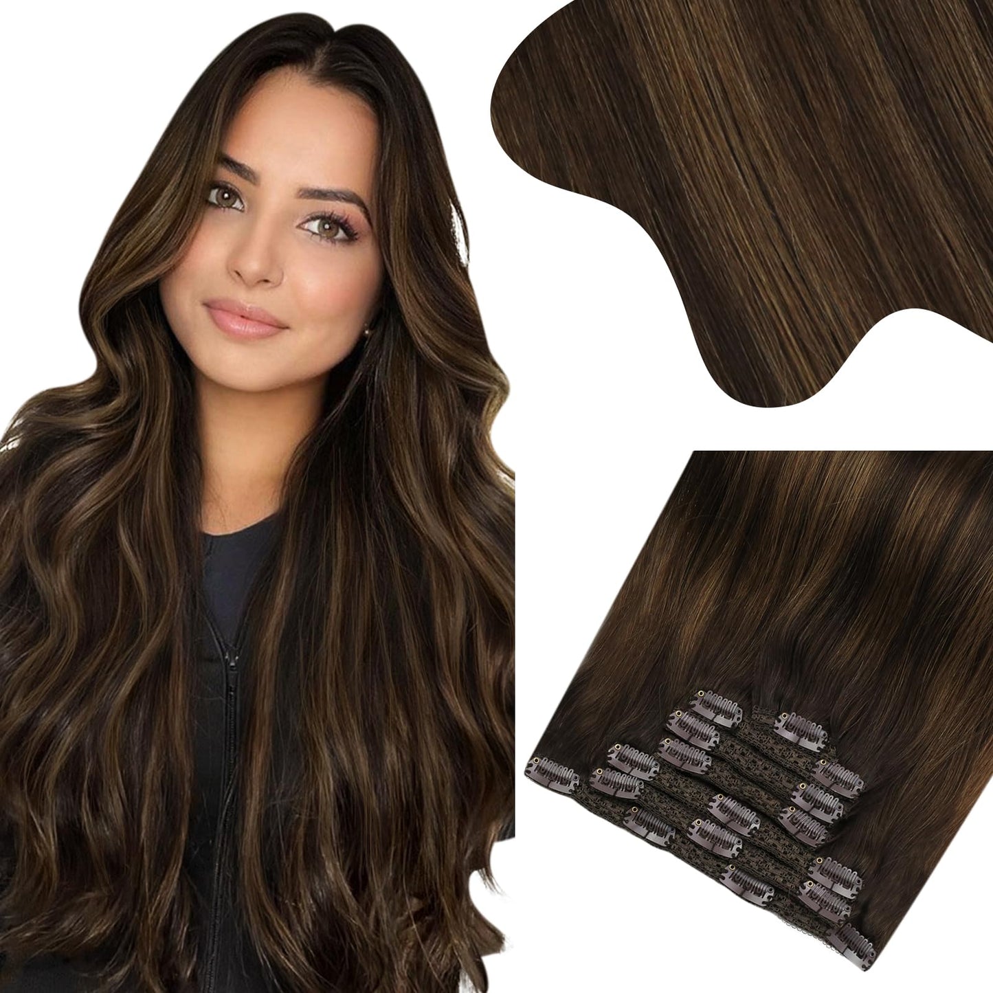 Moresoo Human Hair Clip In Extensions Brown Ombre Human Hair Extensions Clip Ins Balayage Darkest Brown Mixed With Medium Brown
