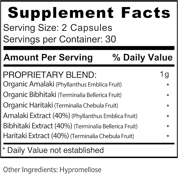 Jiva Botanicals Triphala Supplement - Triphala Capsules Made with Amalaki, Bibhitaki and Haritaki Powder for Normal Digestive Health & Normal Immune System - 60 Capsules